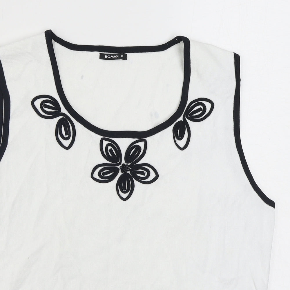 Roman Womens White Scoop Neck  Viscose Vest Jumper Size 16