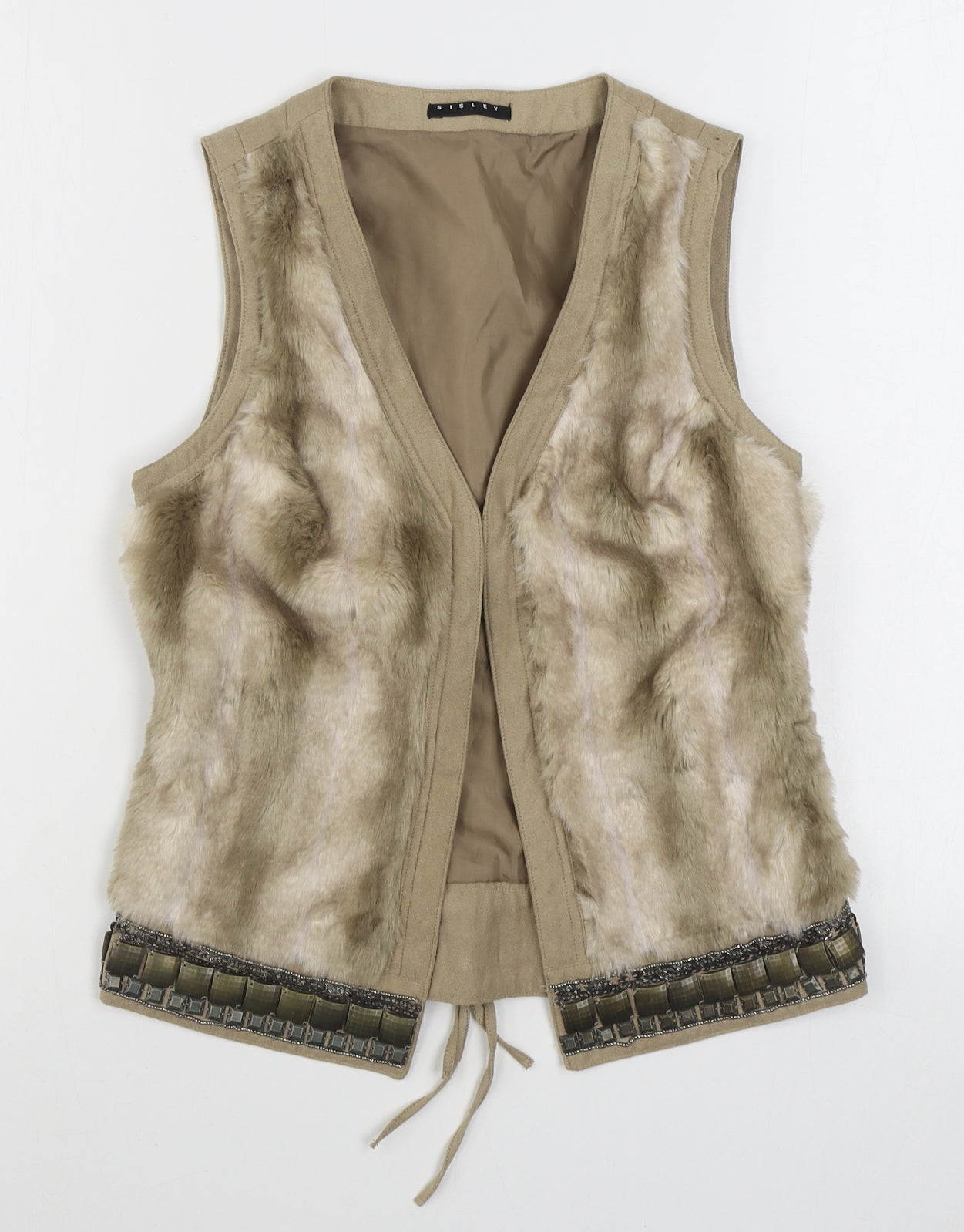 Sisley Womens Beige   Gilet Jacket Size 10  Hook & Eye