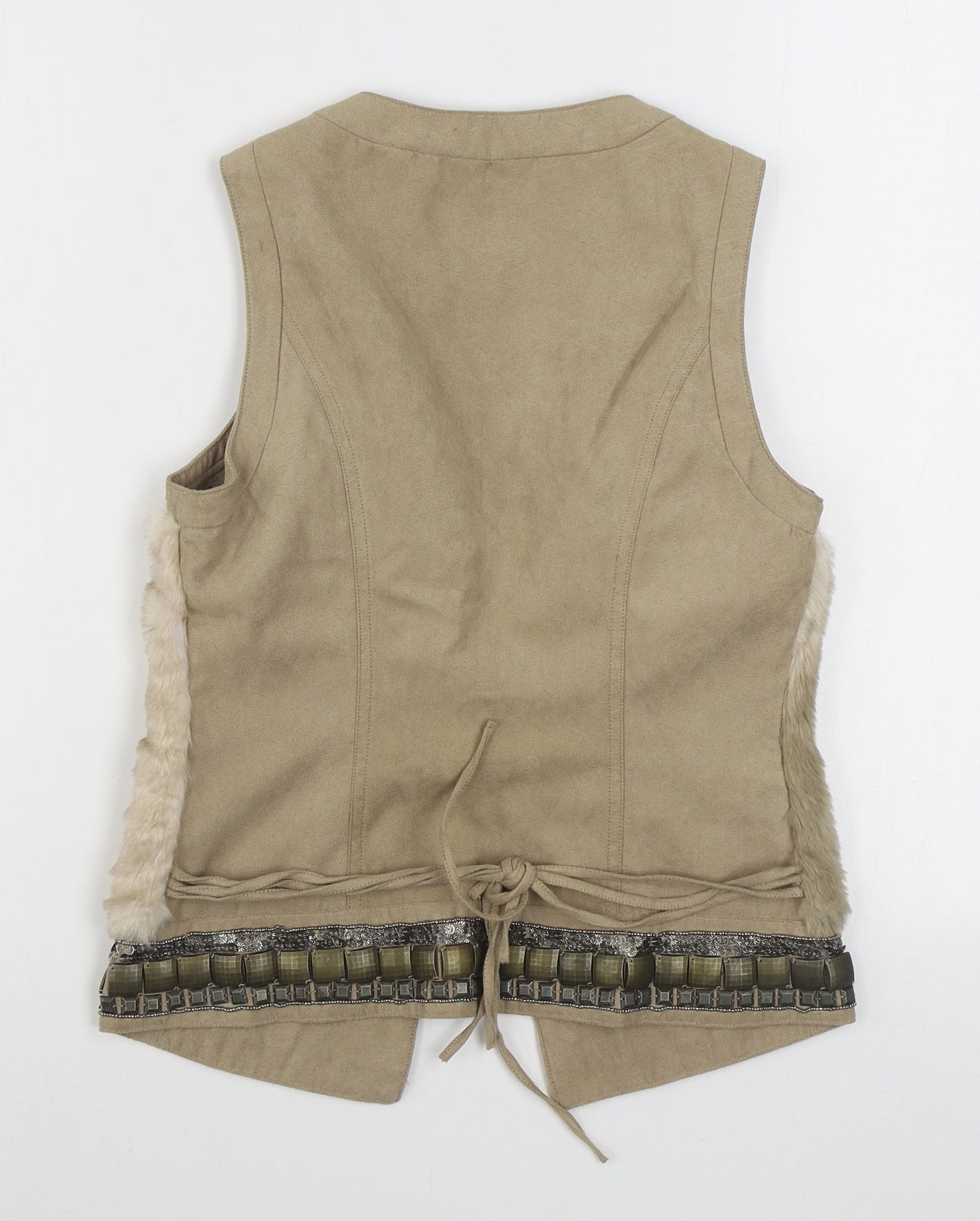 Sisley Womens Beige   Gilet Jacket Size 10  Hook & Eye