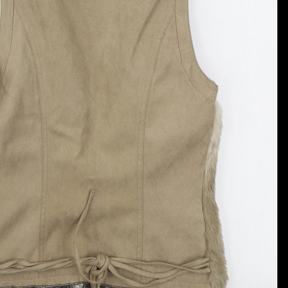 Sisley Womens Beige   Gilet Jacket Size 10  Hook & Eye