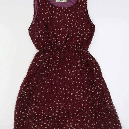 G.Lungta Womens Red Geometric Cotton Skater Dress  Size 10  Collared Pullover