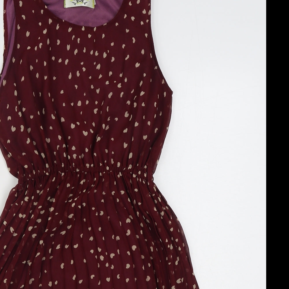 G.Lungta Womens Red Geometric Cotton Skater Dress  Size 10  Collared Pullover