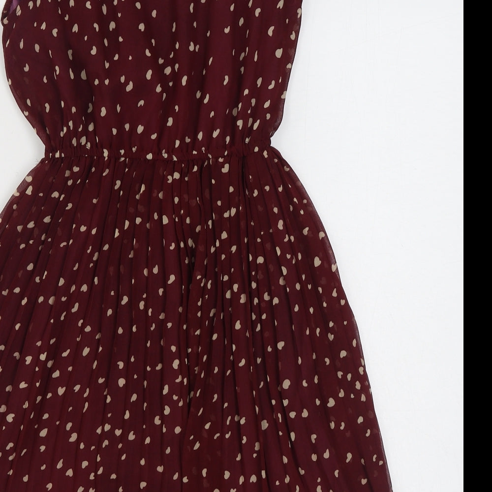 G.Lungta Womens Red Geometric Cotton Skater Dress  Size 10  Collared Pullover