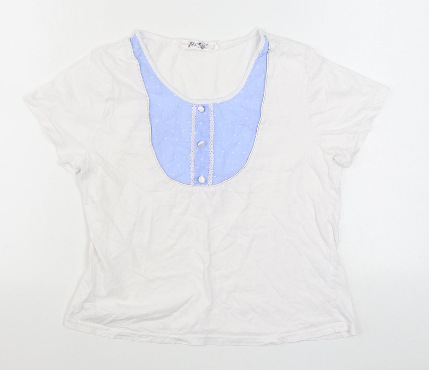 Inspirations Womens White  100% Cotton Basic T-Shirt Size 14 Round Neck