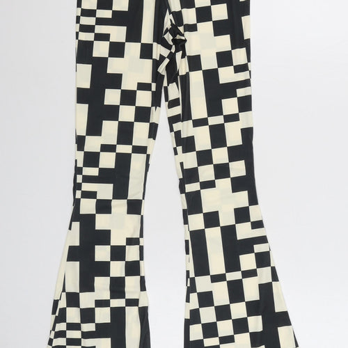 Nasty Gal Womens Black Check Polyester Jogger Trousers Size 4 L33 in Regular