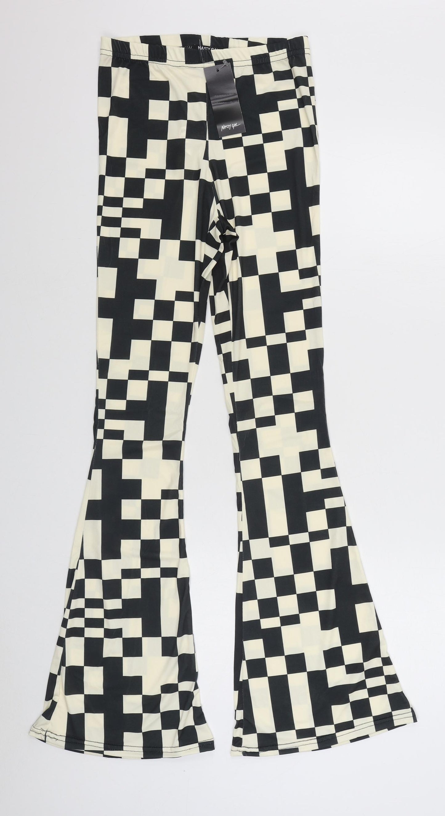 Nasty Gal Womens Black Check Polyester Jogger Trousers Size 4 L33 in Regular
