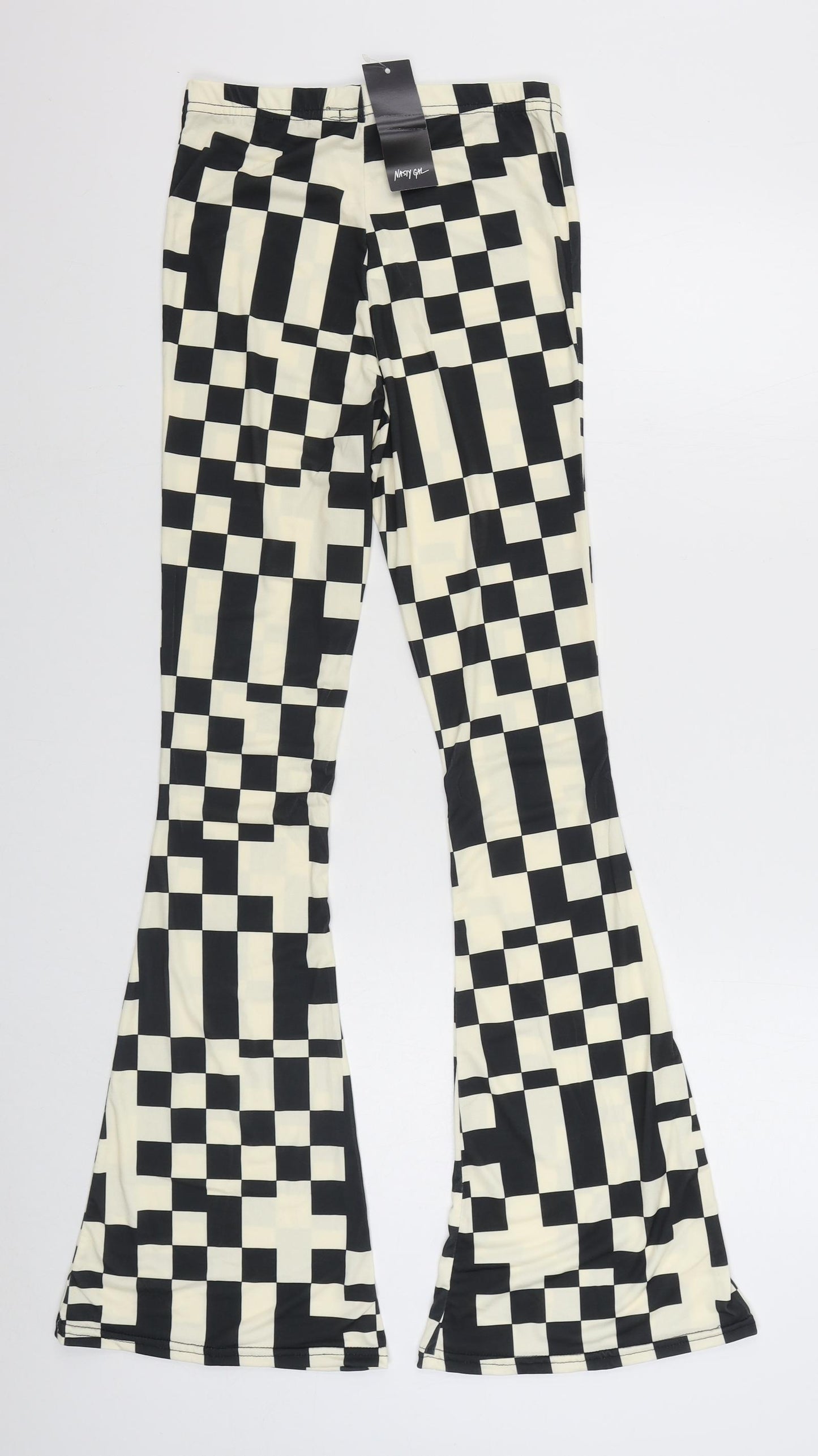 Nasty Gal Womens Black Check Polyester Jogger Trousers Size 4 L33 in Regular