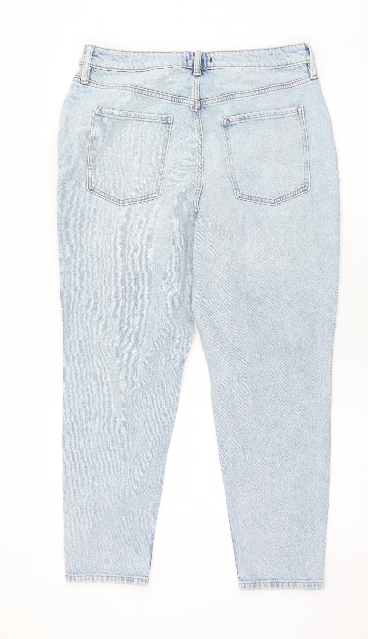 F&F Womens Blue  Cotton Mom Jeans Size 14 L26 in Regular Zip