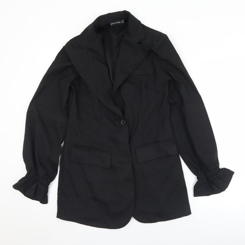 PRETTYLITTLETHING Womens Black   Jacket  Size 8  Button - Shoulder pads