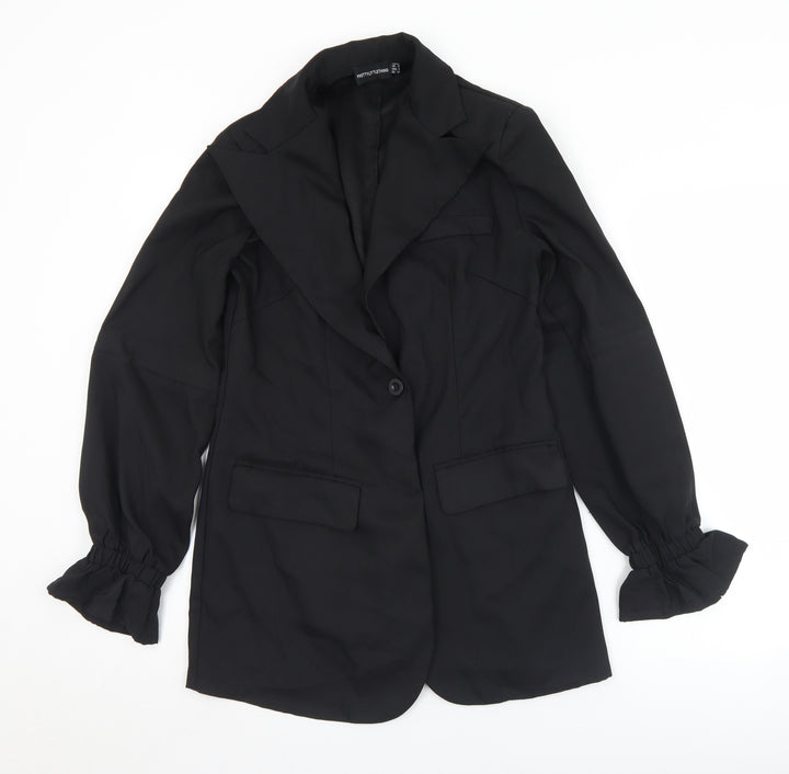 PRETTYLITTLETHING Womens Black Jacket Size 8 Button - Shoulder pads