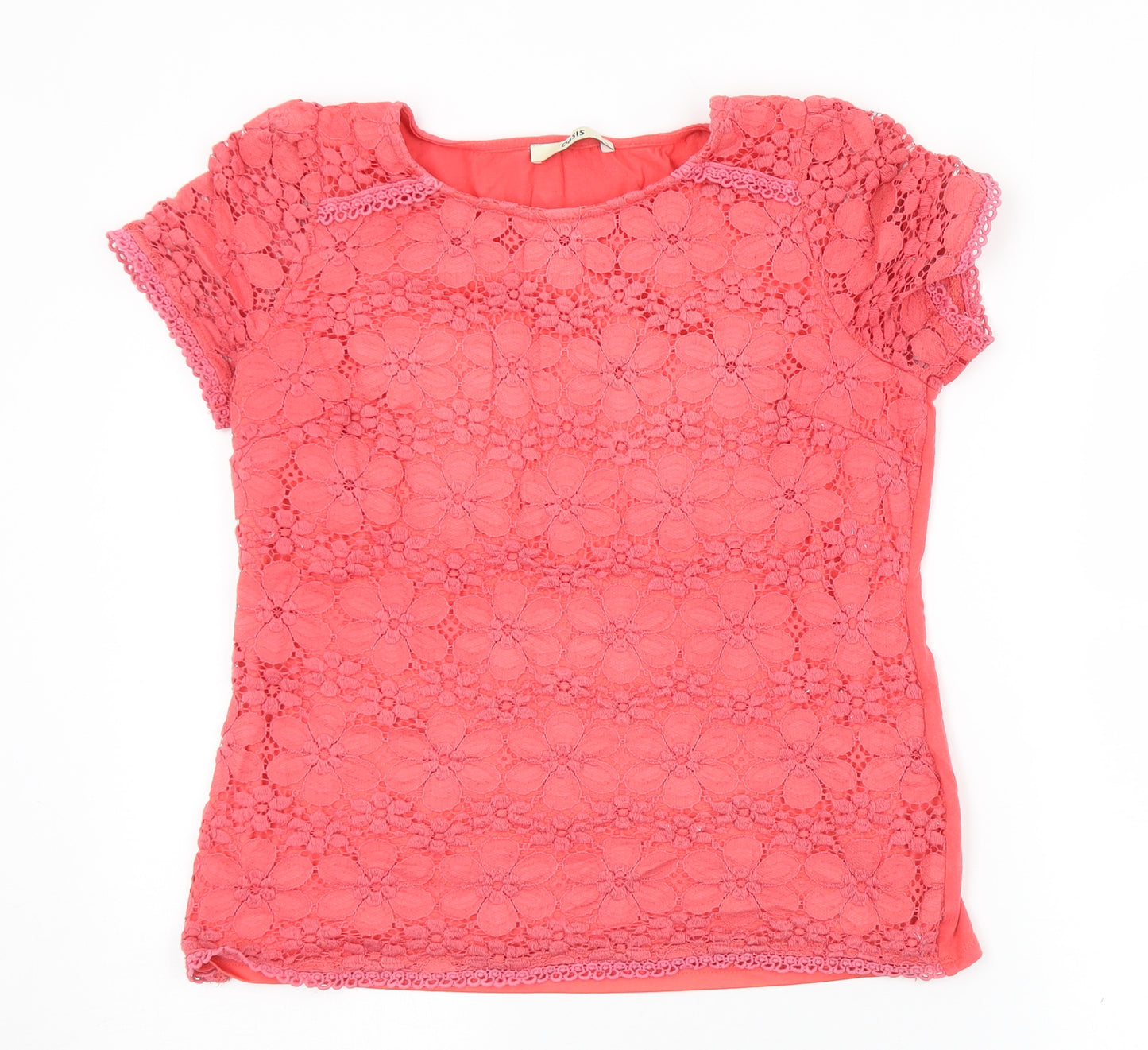 Oasis Womens Pink  Polyamide Basic T-Shirt Size S Round Neck