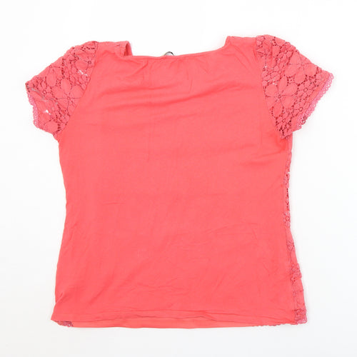 Oasis Womens Pink  Polyamide Basic T-Shirt Size S Round Neck