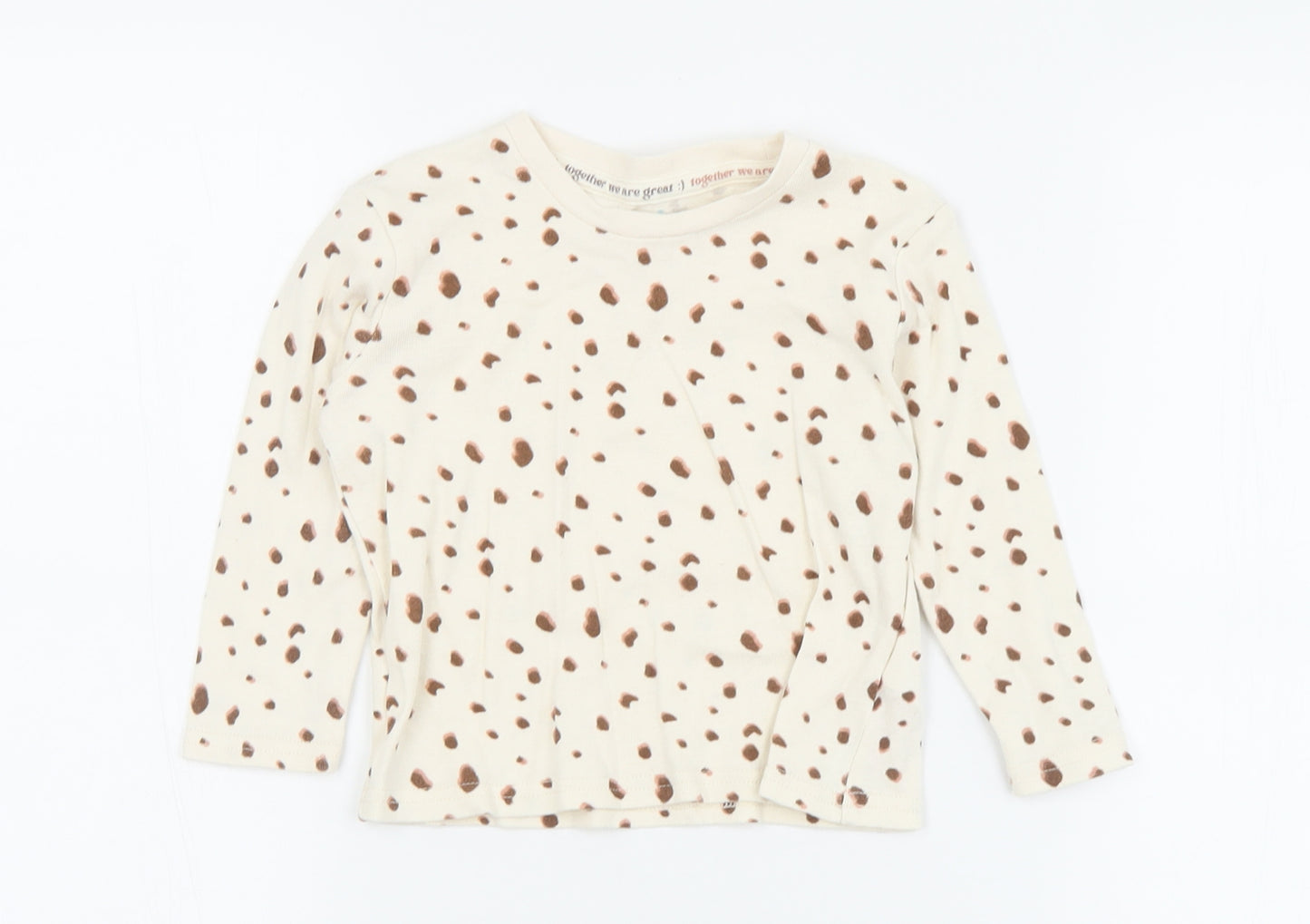 Primark Girls Beige Animal Print Cotton Jersey T-Shirt Size 9-12 Months Crew Neck
