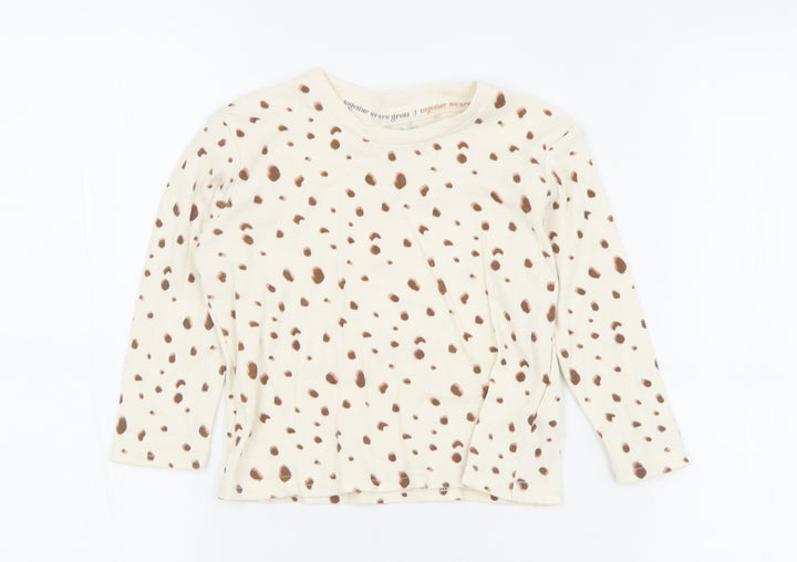 Primark Girls Beige Animal Print Cotton Jersey T-Shirt Size 9-12 Months Crew Neck