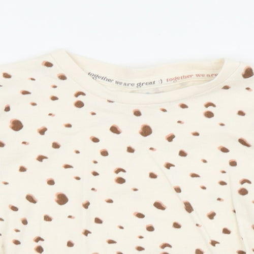 Primark Girls Beige Animal Print Cotton Jersey T-Shirt Size 9-12 Months Crew Neck
