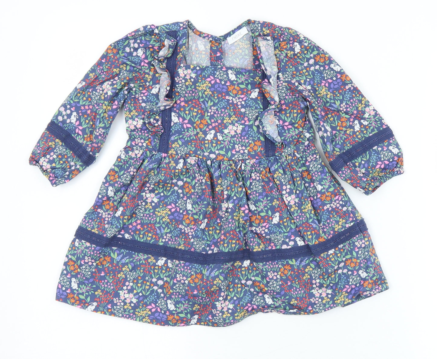 NEXT Girls Multicoloured Floral Cotton A-Line  Size 9-12 Months  Square Neck Button