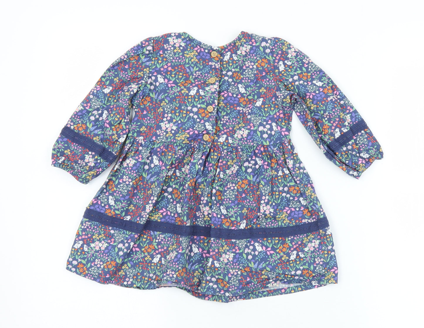 NEXT Girls Multicoloured Floral Cotton A-Line  Size 9-12 Months  Square Neck Button