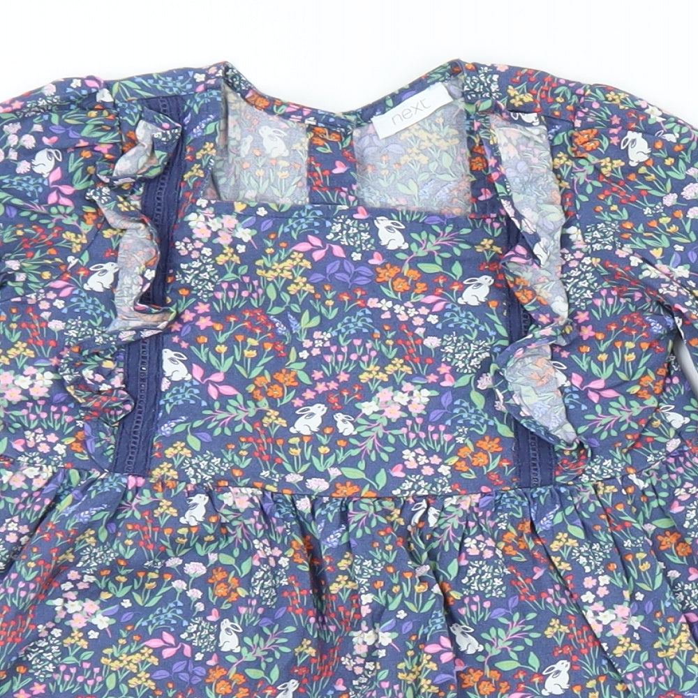 NEXT Girls Multicoloured Floral Cotton A-Line  Size 9-12 Months  Square Neck Button