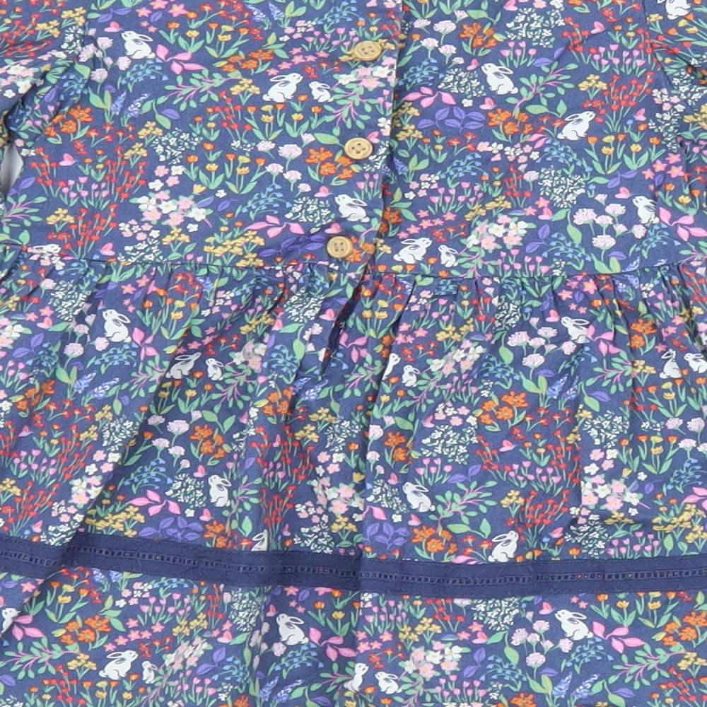 NEXT Girls Multicoloured Floral Cotton A-Line  Size 9-12 Months  Square Neck Button