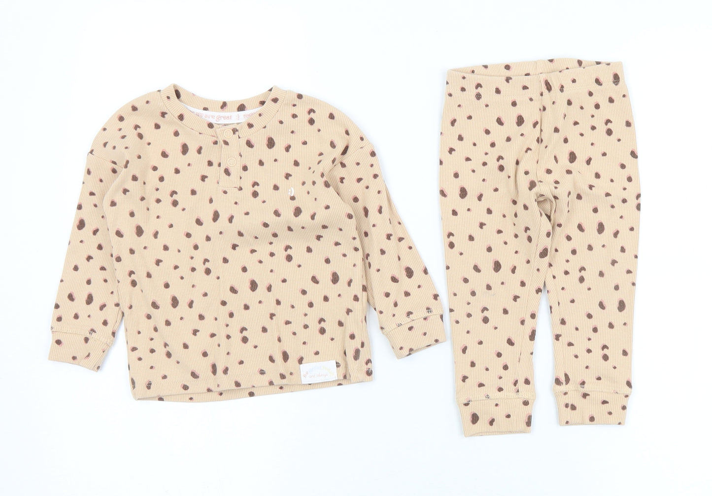 Primark Girls Brown Animal Print Cotton Trousers Set Outfit/Set Size 9-12 Months