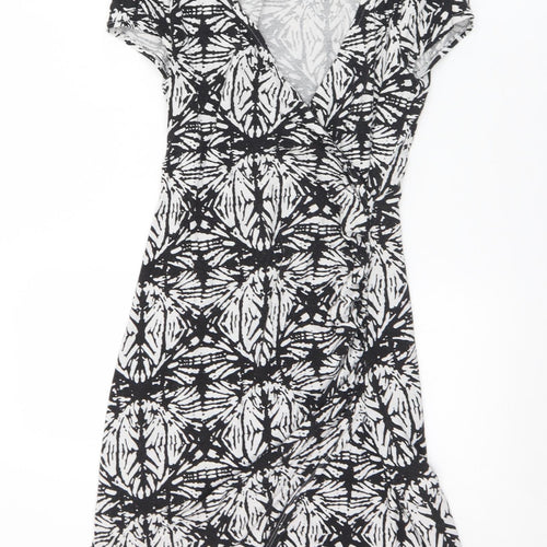 Mercer & Madison Womens Black Geometric Viscose A-Line  Size 8  V-Neck