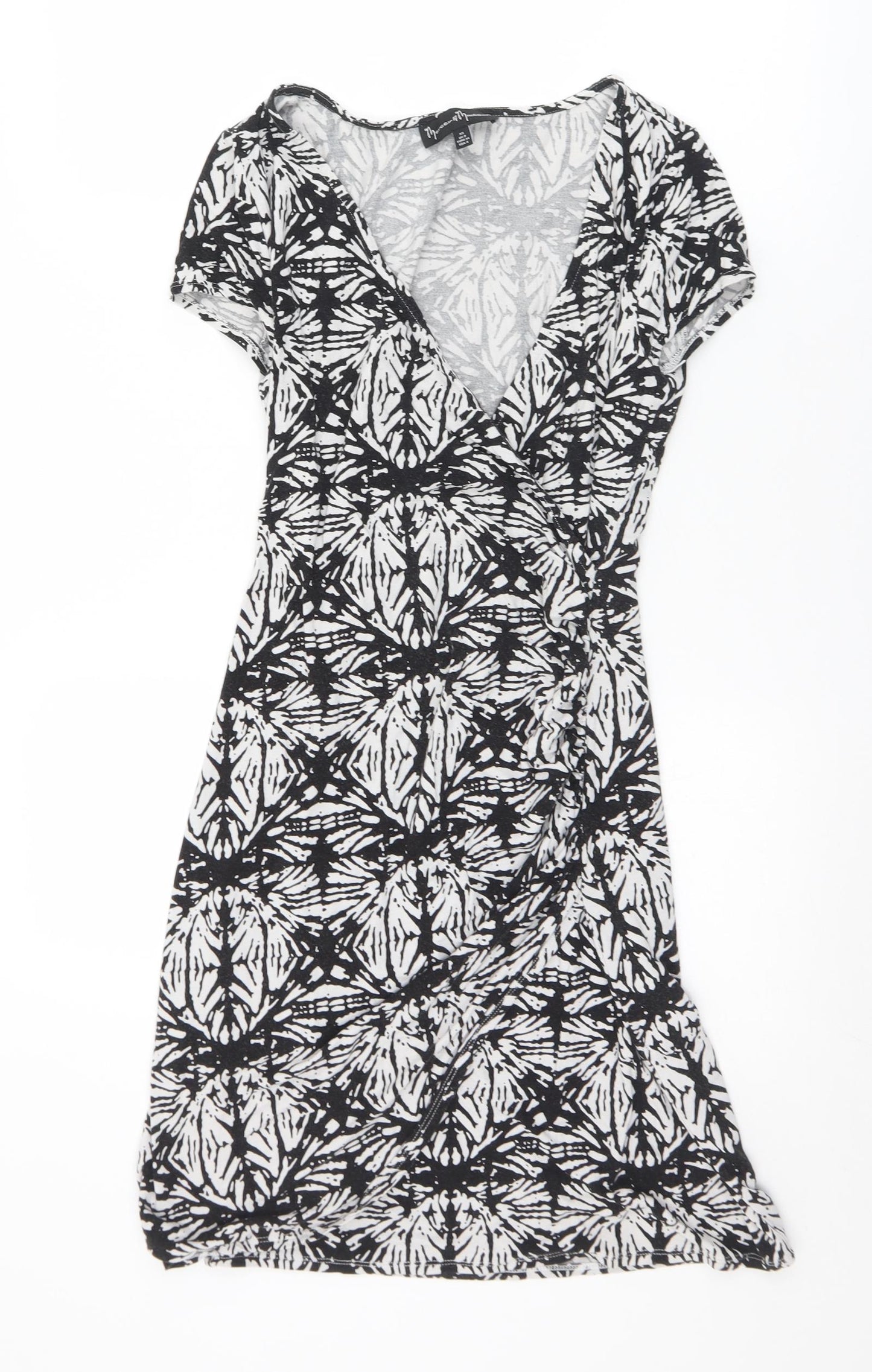 Mercer & Madison Womens Black Geometric Viscose A-Line  Size 8  V-Neck