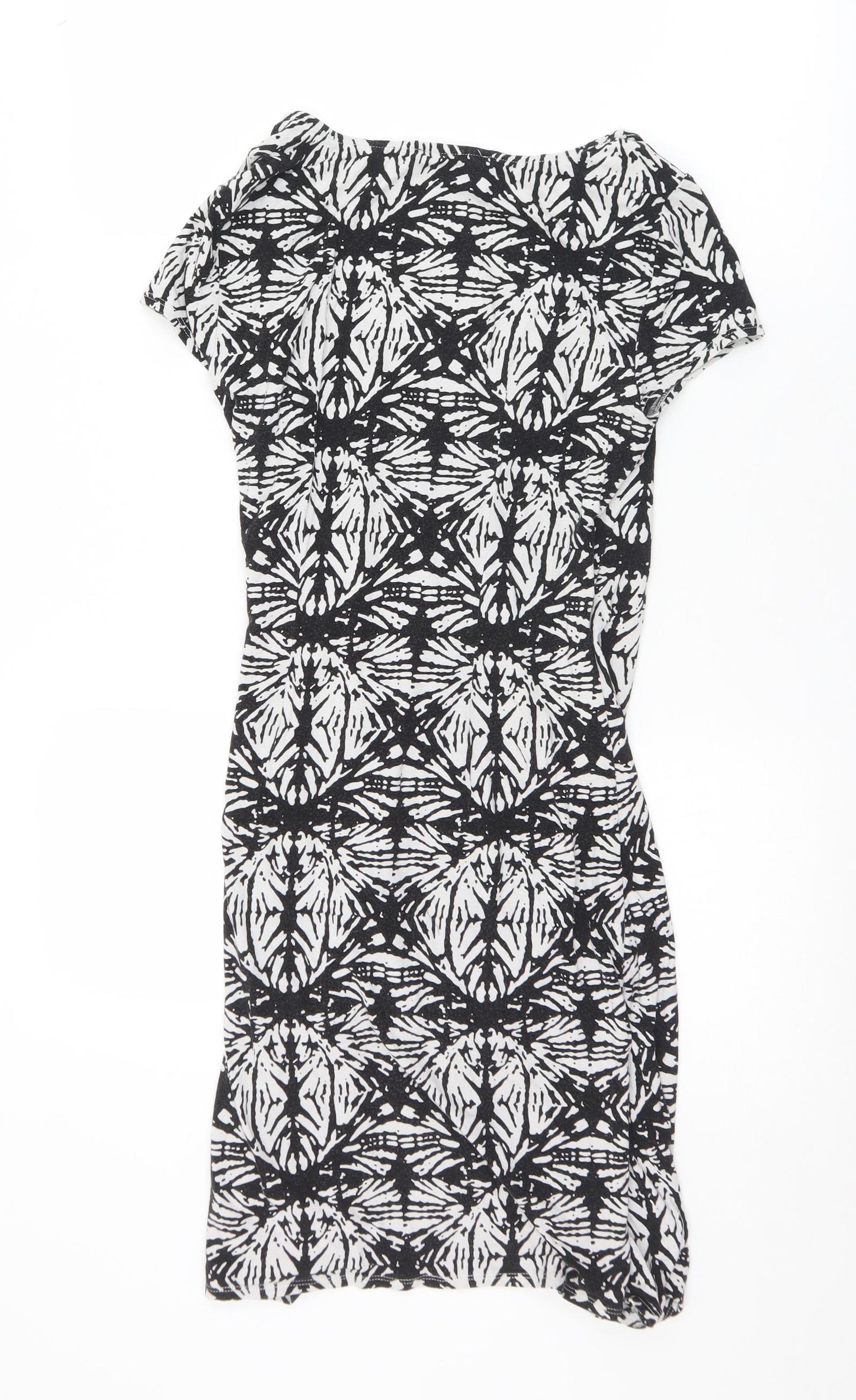 Mercer & Madison Womens Black Geometric Viscose A-Line  Size 8  V-Neck