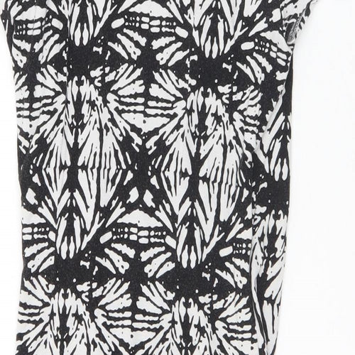 Mercer & Madison Womens Black Geometric Viscose A-Line  Size 8  V-Neck
