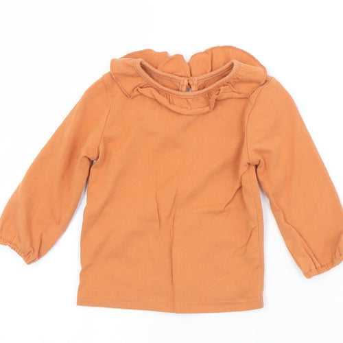Primark Girls Orange  Cotton Jersey T-Shirt Size 9-12 Months Collared Button
