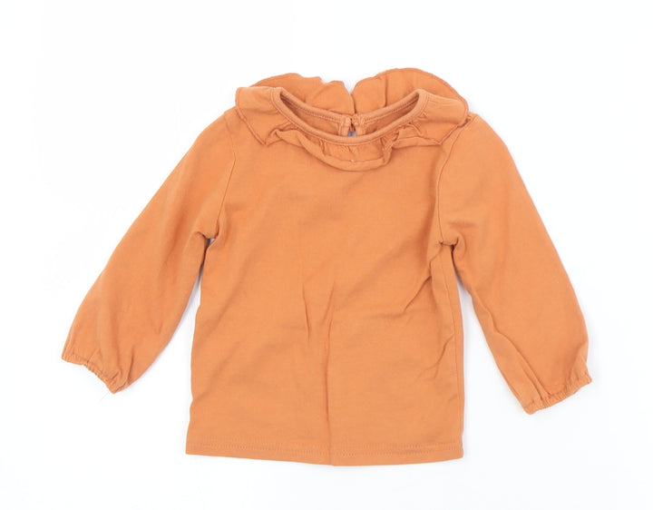 Primark Girls Orange Cotton Jersey T-Shirt Size 9-12 Months Collared Button