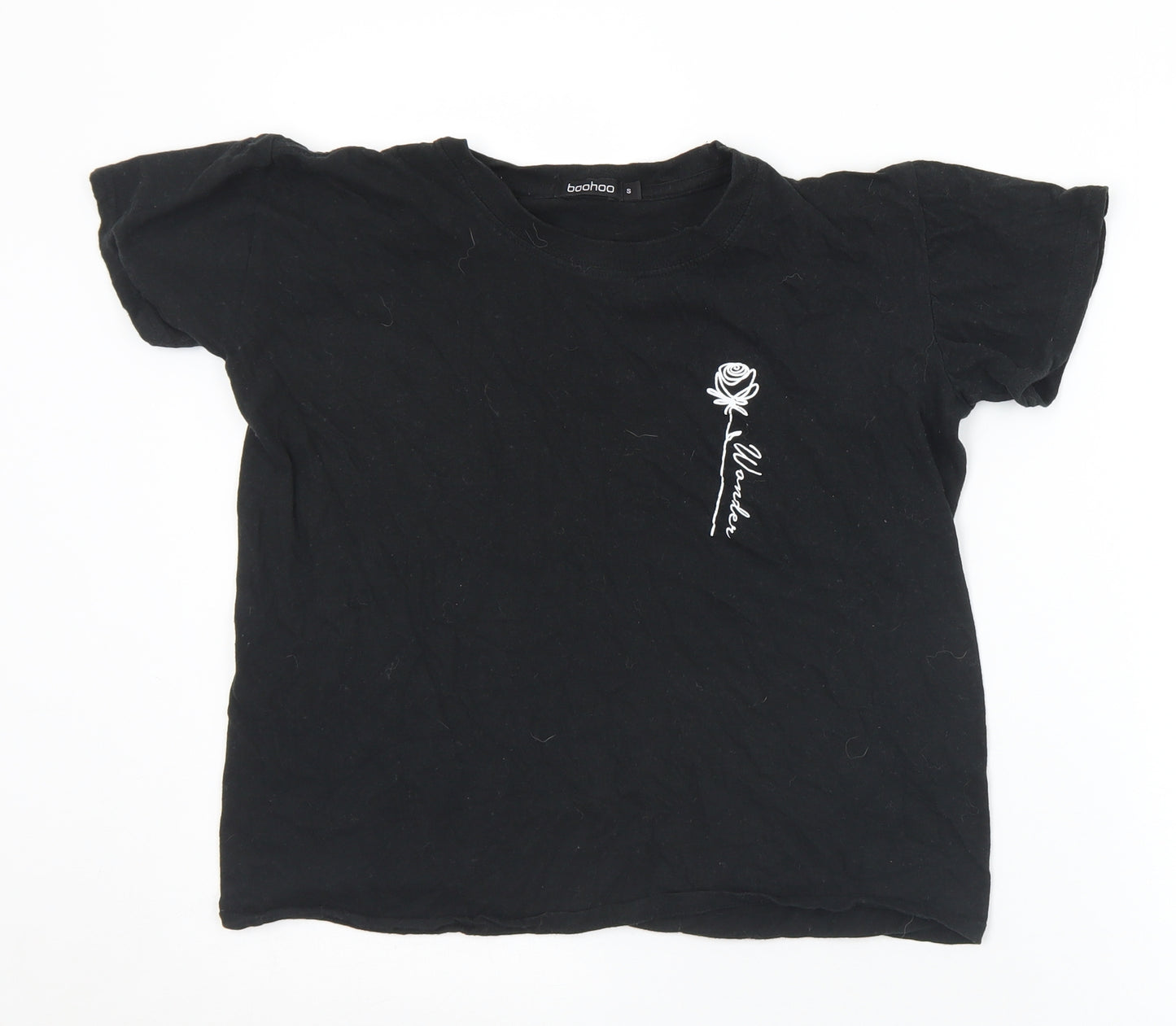 Boohoo Womens Black  Cotton Basic T-Shirt Size S Crew Neck - Rose