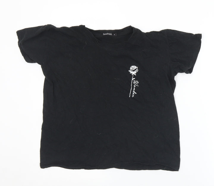 Boohoo Womens Black  Cotton Basic T-Shirt Size S Crew Neck - Rose