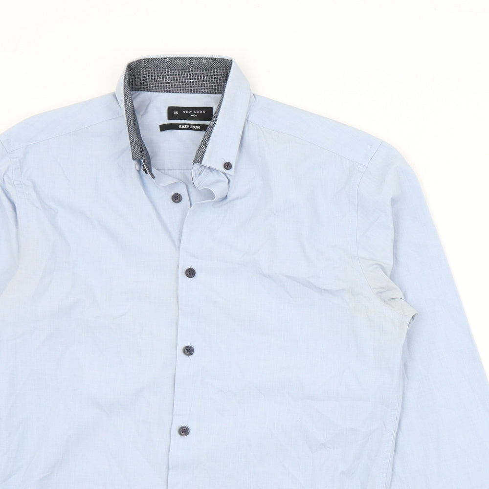 New Look Mens Blue  Polyester  Dress Shirt Size XS Collared Button