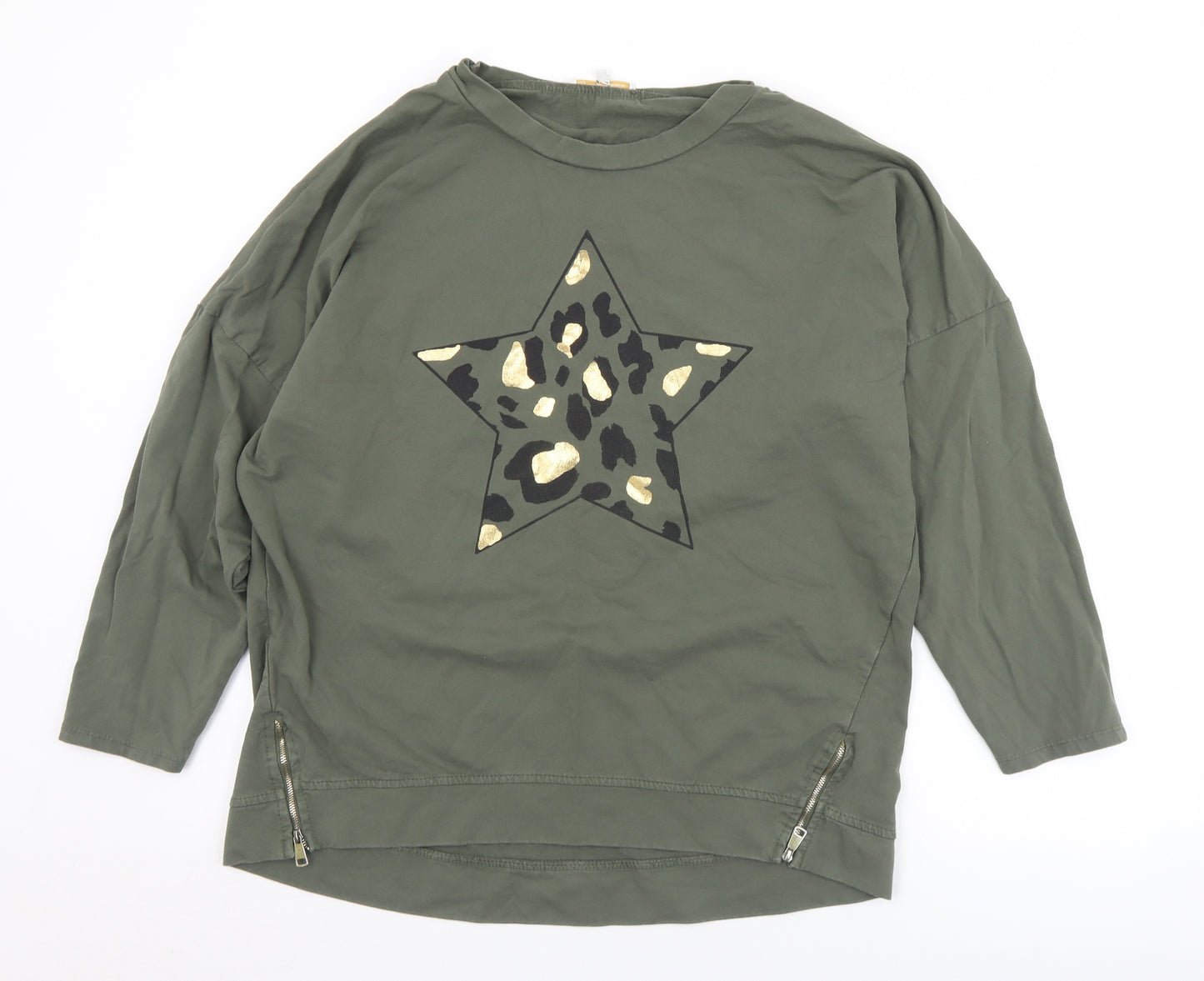 Nabella Womens Green Animal Print Cotton Pullover Sweatshirt Size S  Zip - Star. S/M