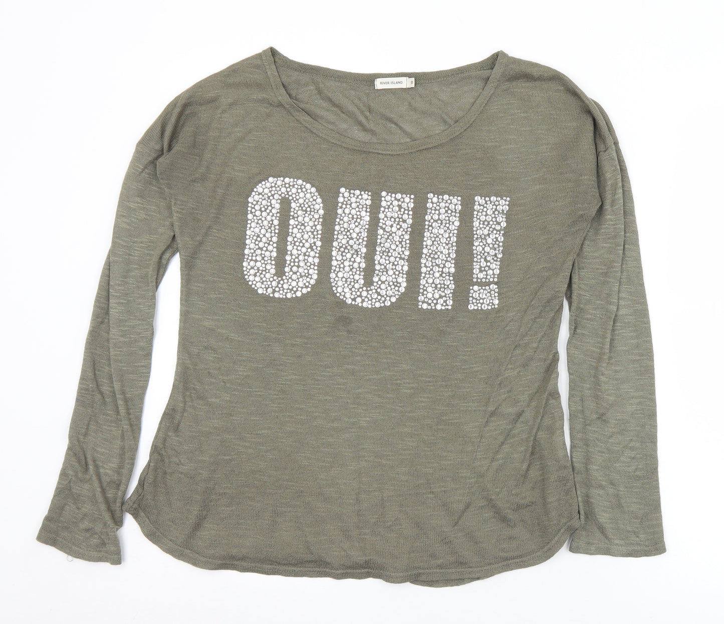 River Island Womens Grey  Acrylic Basic T-Shirt Size 10 Round Neck - Oui!