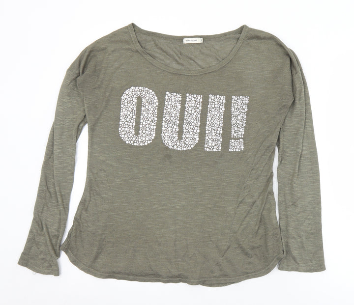 River Island Womens Grey  Acrylic Basic T-Shirt Size 10 Round Neck - Oui!