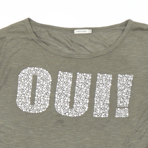 River Island Womens Grey  Acrylic Basic T-Shirt Size 10 Round Neck - Oui!