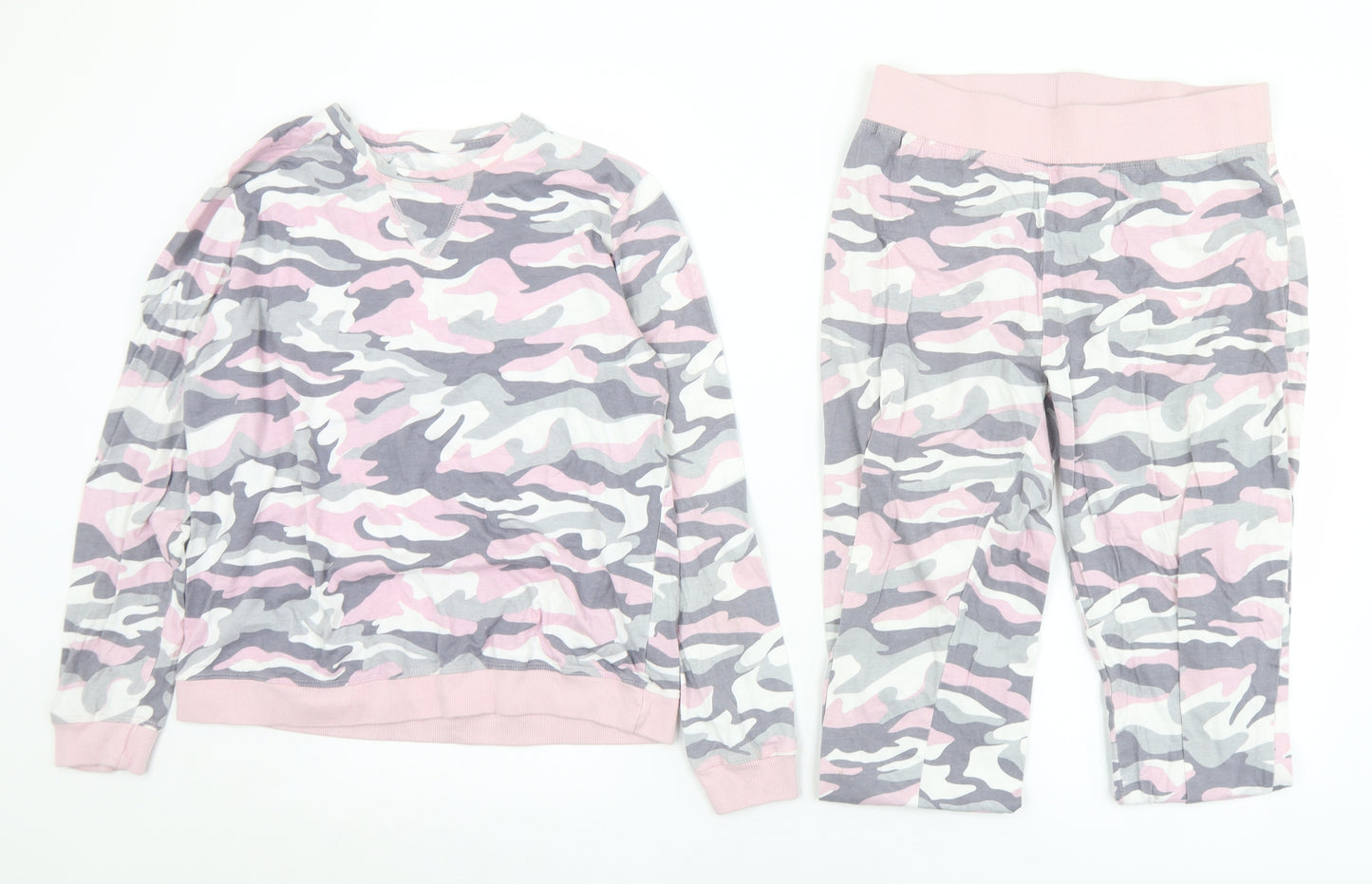Dunnes Stores Womens Pink Camouflage Cotton Top Pyjama Set Size S
