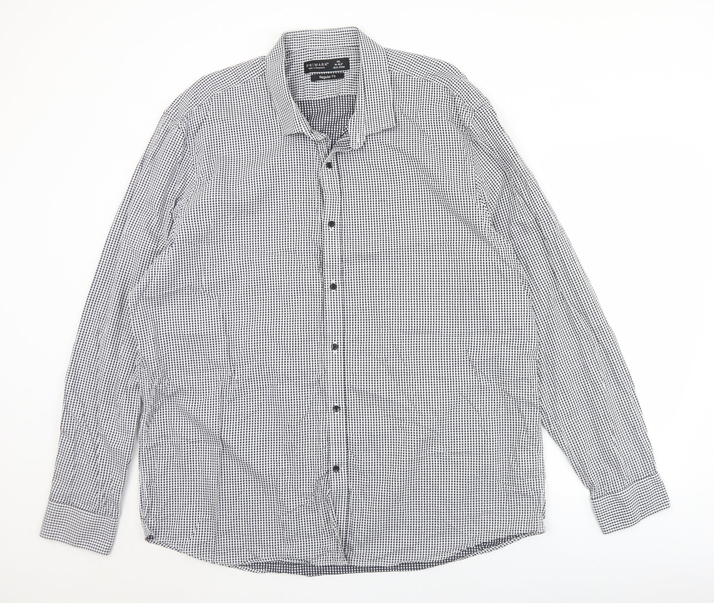 Primark Mens Black Check Cotton  Dress Shirt Size 3XL Collared Button