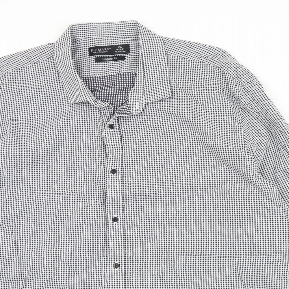 Primark Mens Black Check Cotton  Dress Shirt Size 3XL Collared Button
