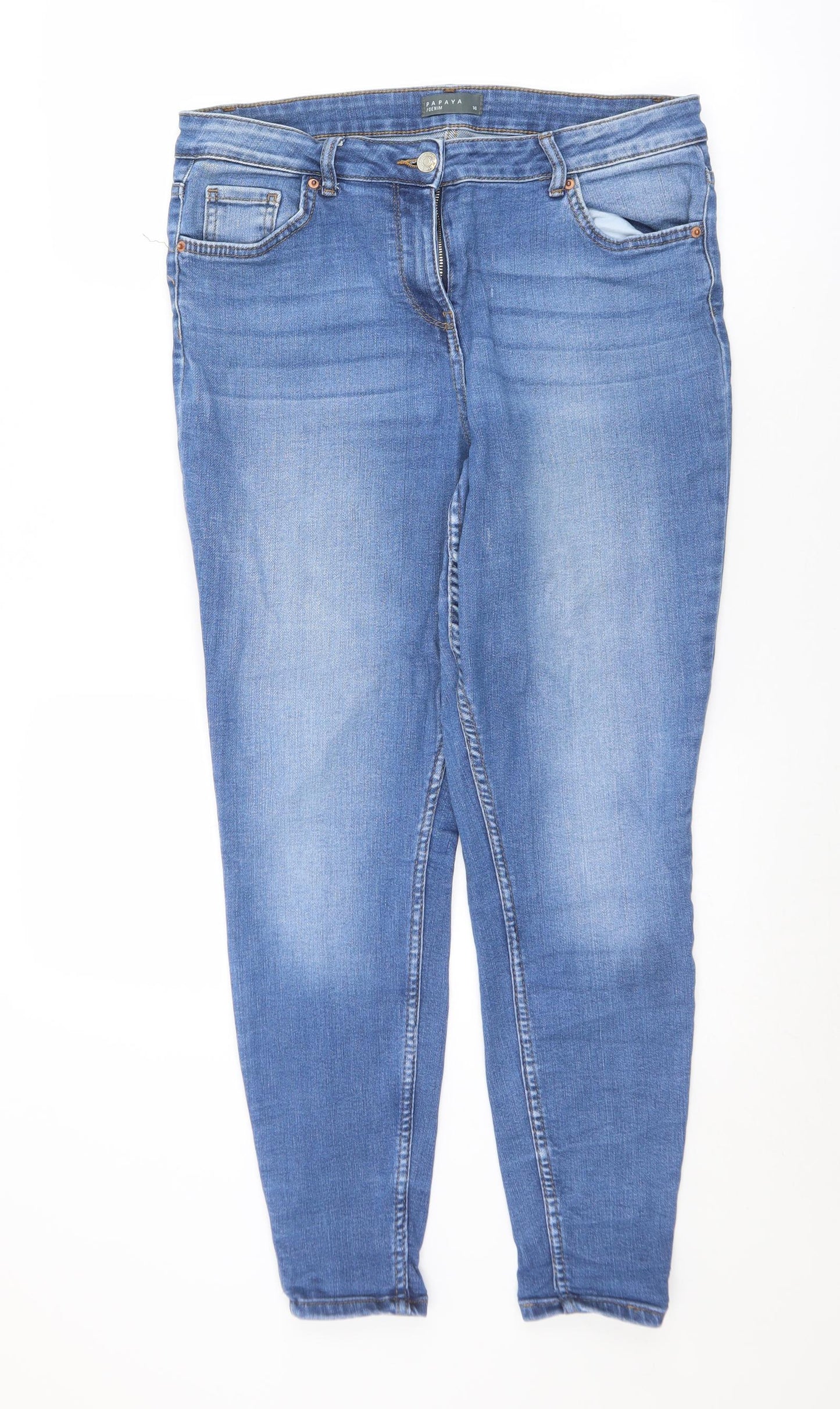 Papaya Womens Blue  Cotton Tapered Jeans Size 14 L29 in Regular Zip