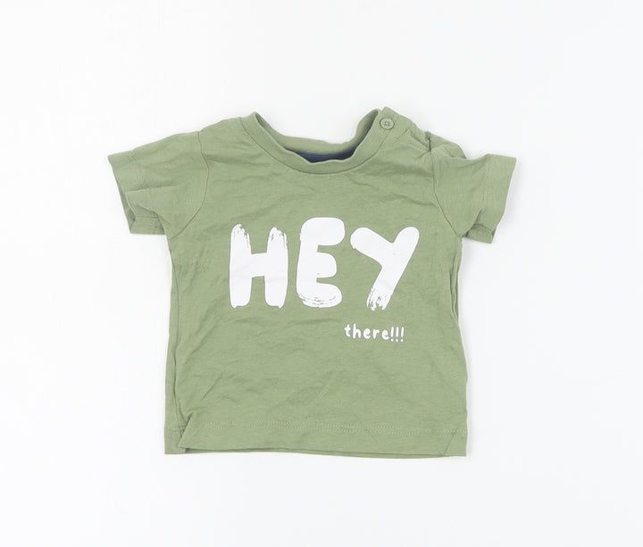 Matalan Baby Green  Cotton Basic T-Shirt Size 0-3 Months Crew Neck Snap