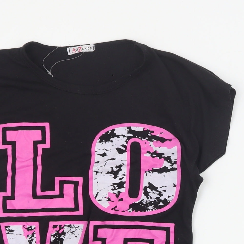 A2Z 4 Kids Girls Black  Polyester Basic T-Shirt Size 9-10 Years Round Neck Pullover