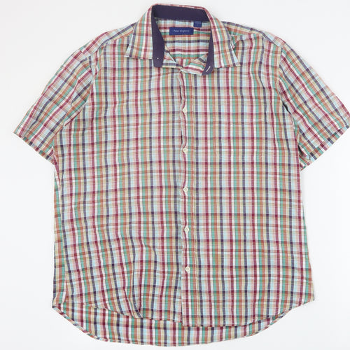 Peter England Mens Multicoloured Plaid Cotton  Button-Up Size L Collared Button