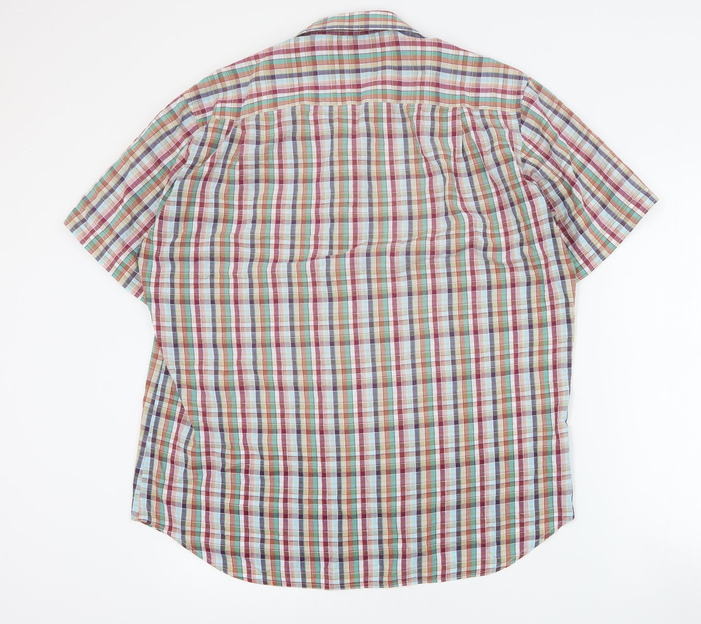Peter England Mens Multicoloured Plaid Cotton  Button-Up Size L Collared Button