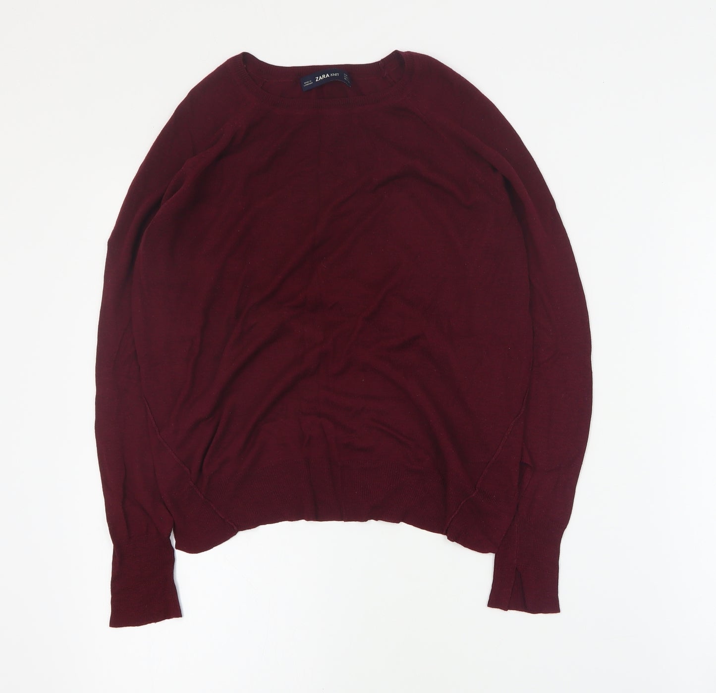 Zara Womens Red Round Neck  Viscose Pullover Jumper Size S