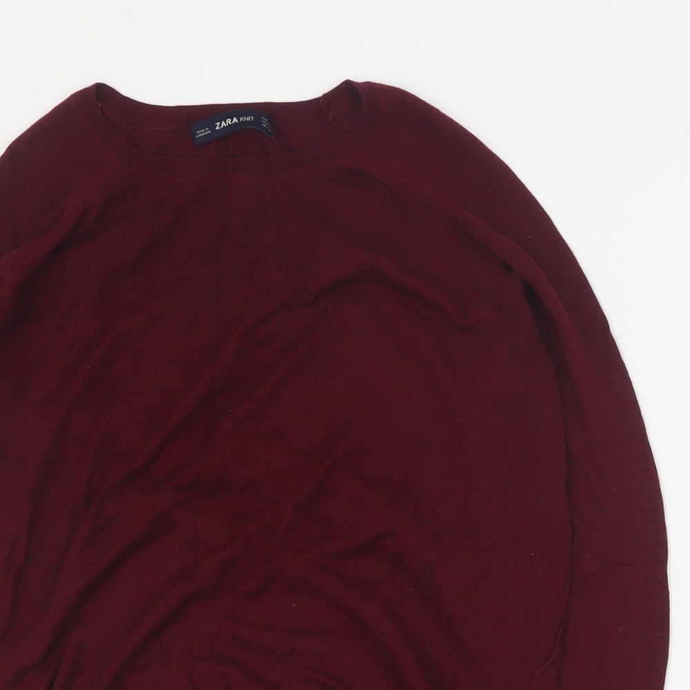 Zara Womens Red Round Neck  Viscose Pullover Jumper Size S