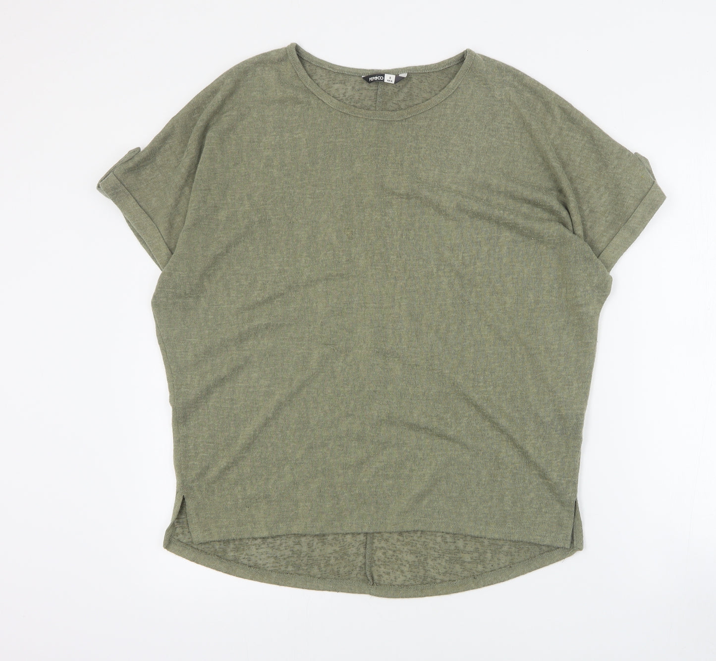 Pep&Co Womens Green  Polyester Basic T-Shirt Size 8 Round Neck