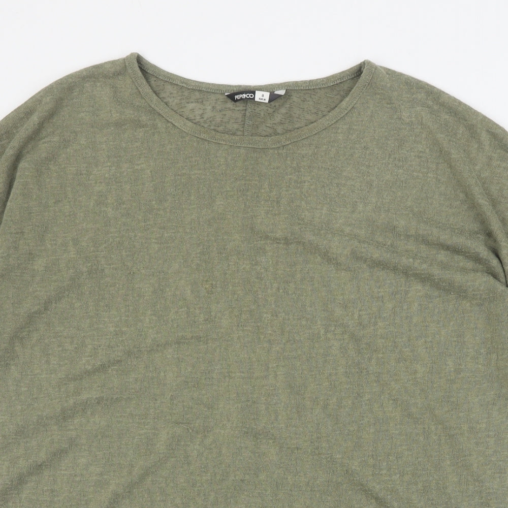 Pep&Co Womens Green  Polyester Basic T-Shirt Size 8 Round Neck