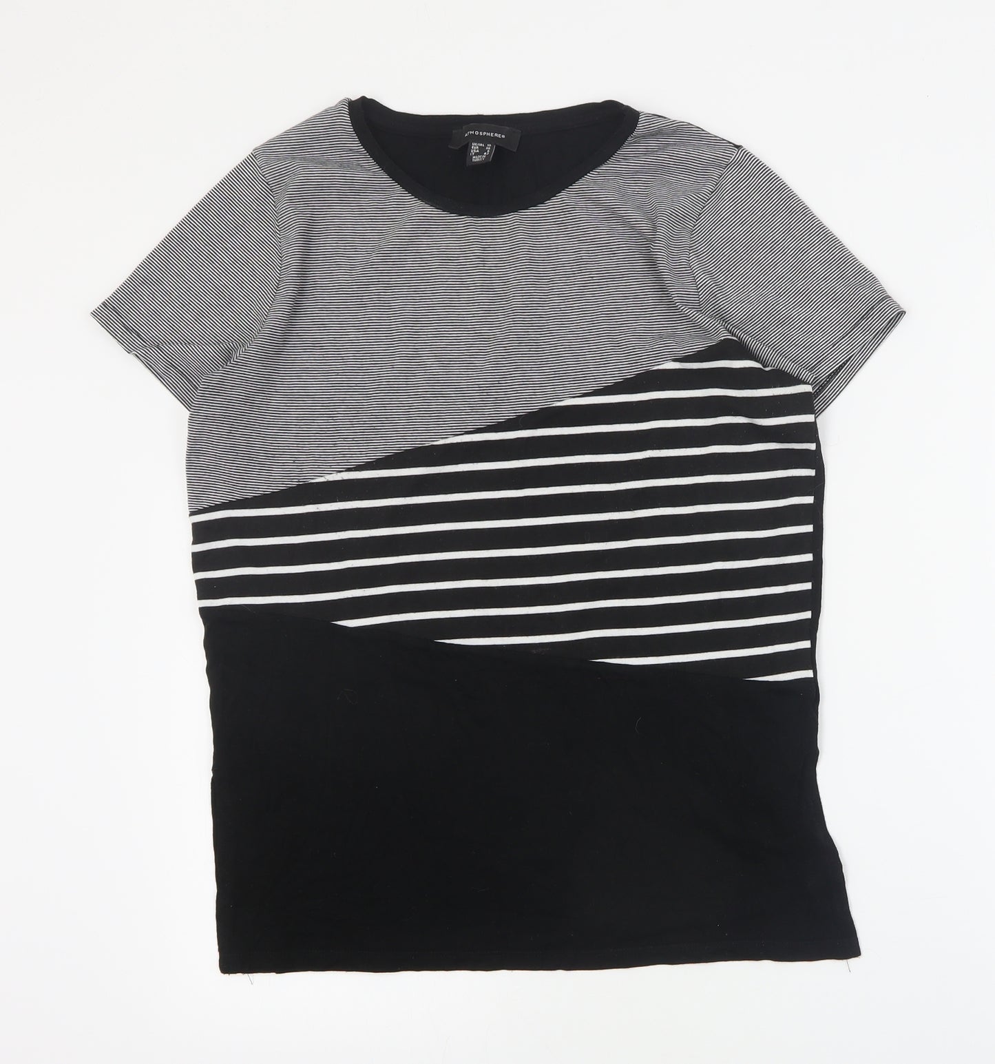 Primark Womens Black Striped Acrylic Basic T-Shirt Size 10 Round Neck